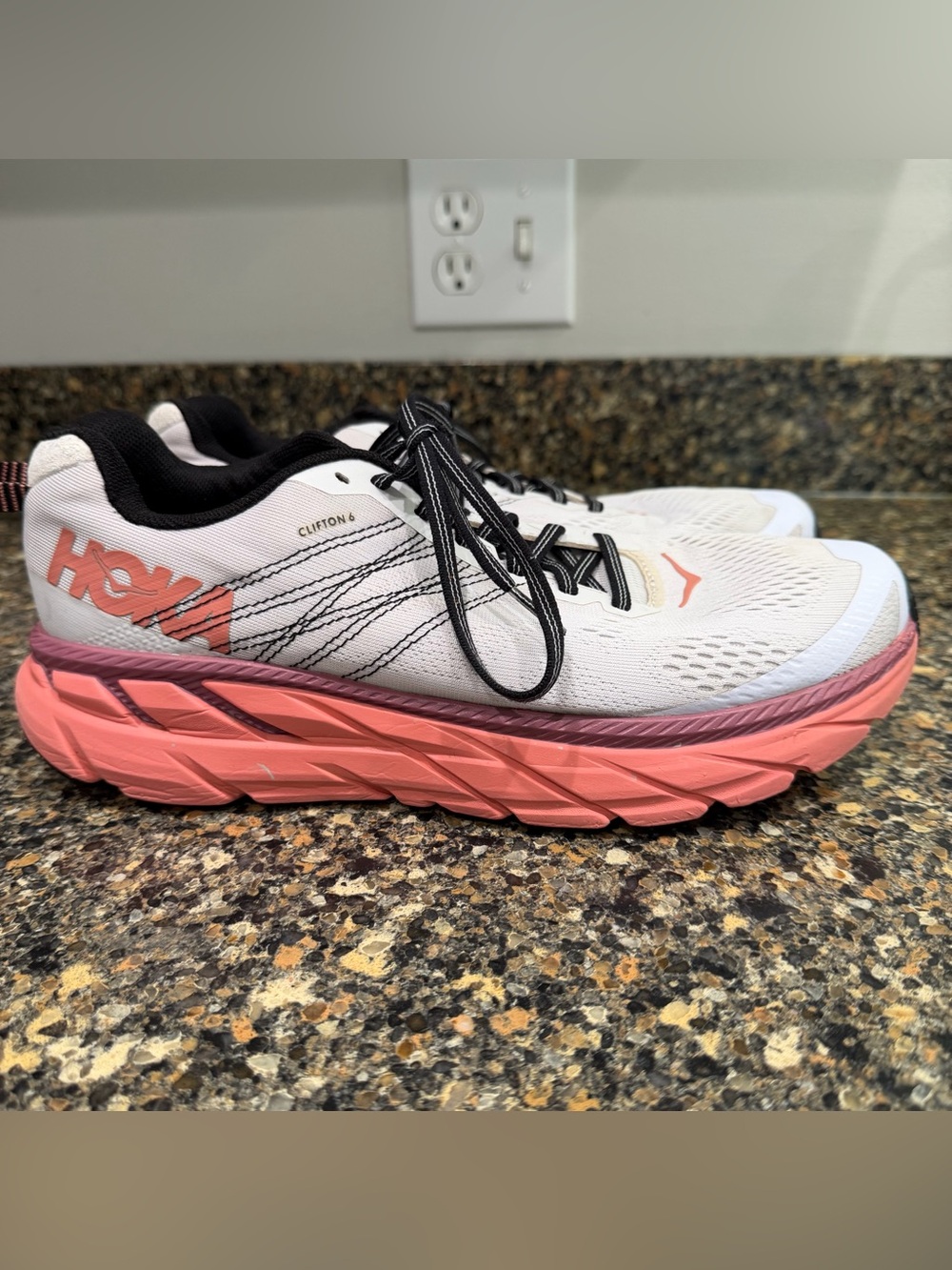 Hoka Clifton 8 Women's Running Shoe - White & Pink Coral 9.5